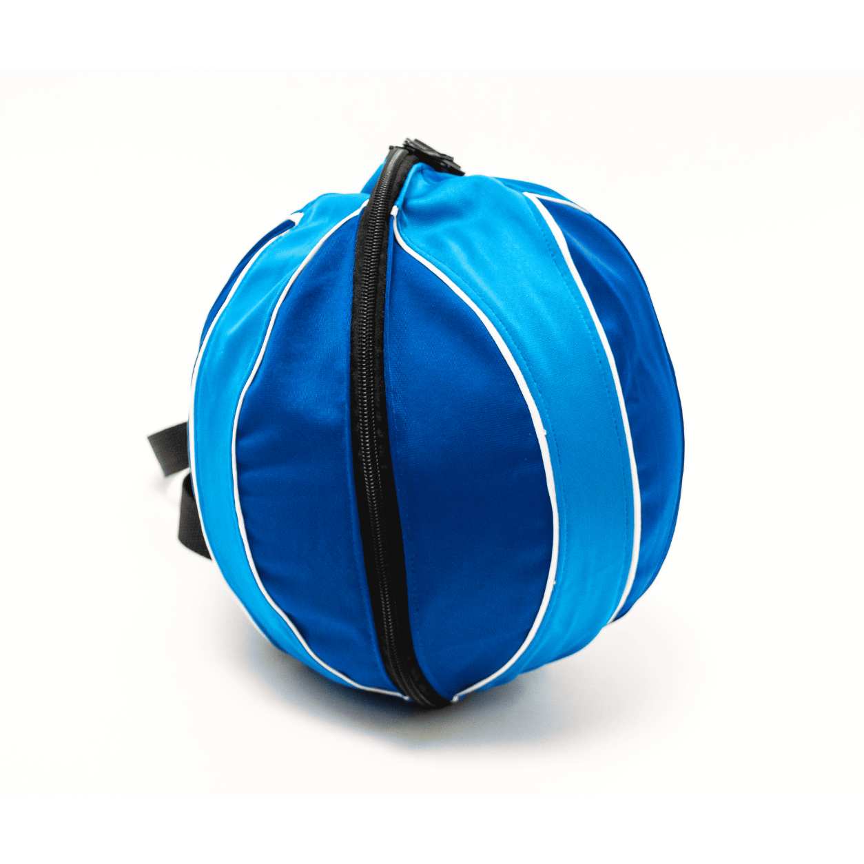 PORTA PELOTA CELESTE CON AZUL Y FRANJAS BLANCAS