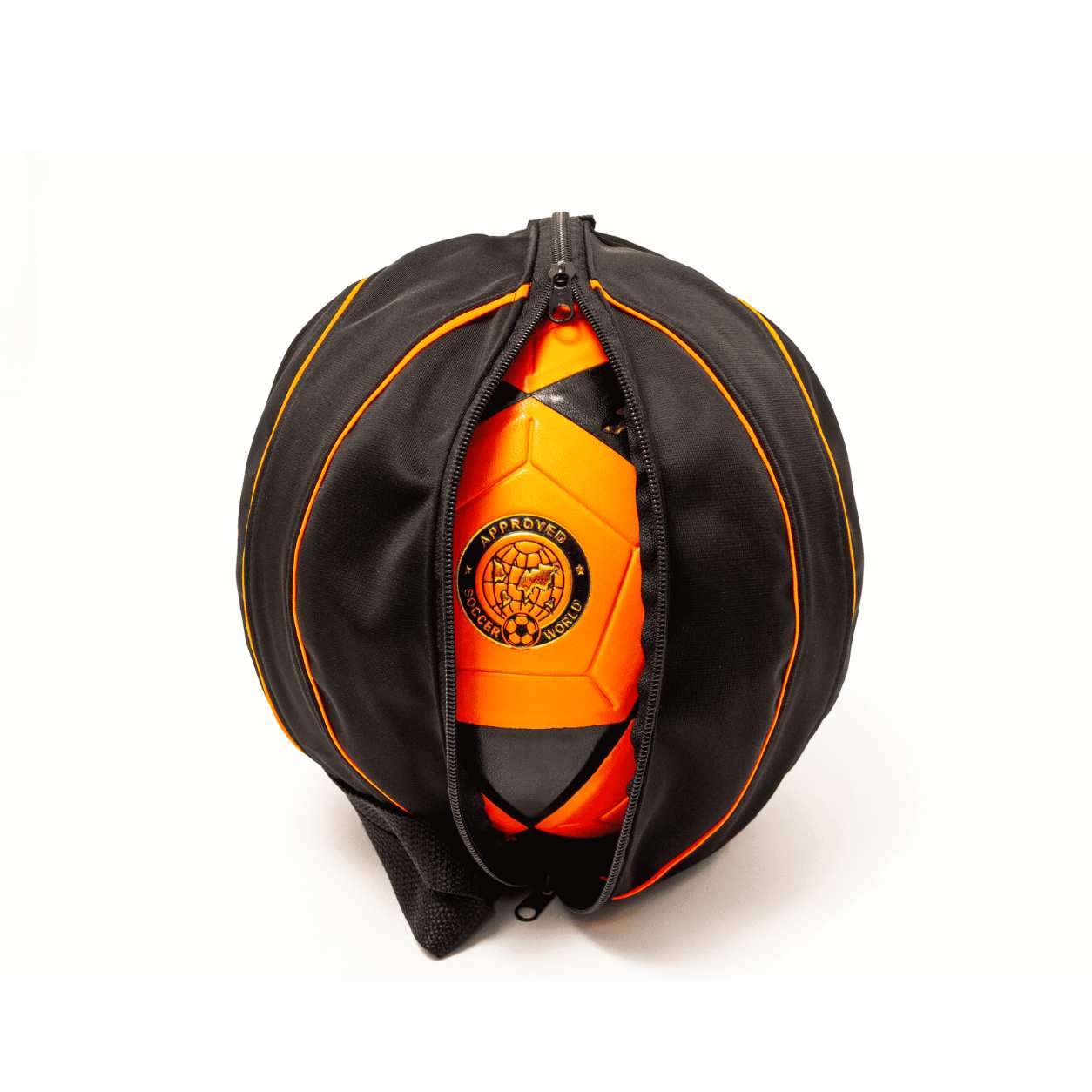 PORTA PELOTA NEGRO CON FRANJAS ANARANJADAS