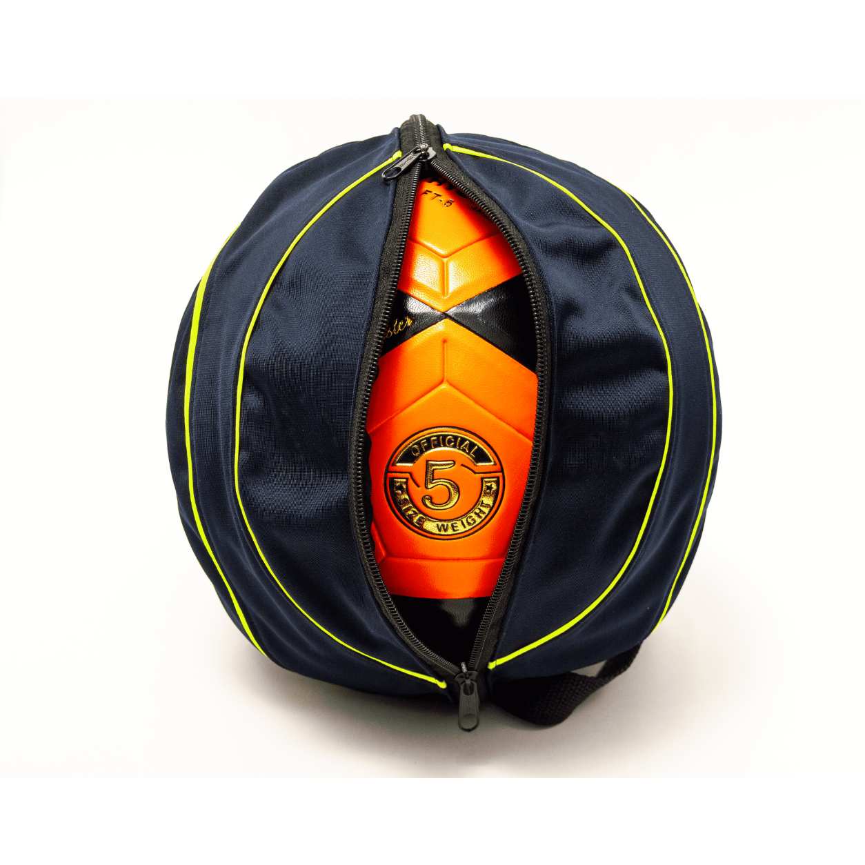 PORTA PELOTA AZUL MARINO CON FRANJAS AMARRILLAS