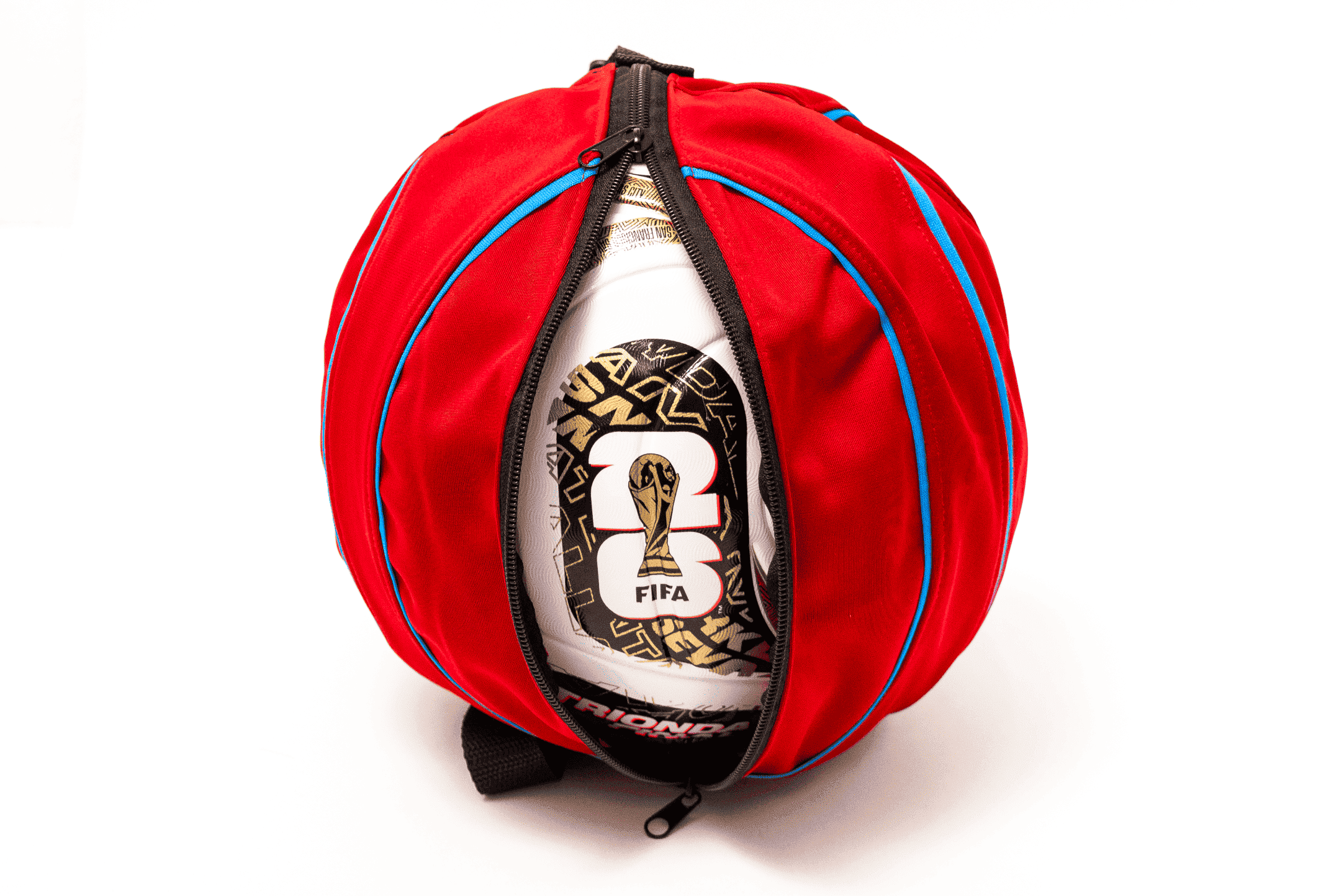 PORTA PELOTA ROJA CON FRANJAS CELESTES